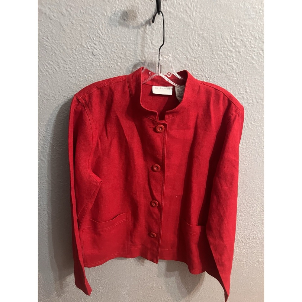 Liz Claiborne Women's Red Linen Jacket Size Large Button Front
